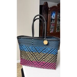 Maria Victoria Large Woven Tote Bag Multicolor Recycled Plastic Beach Handbag